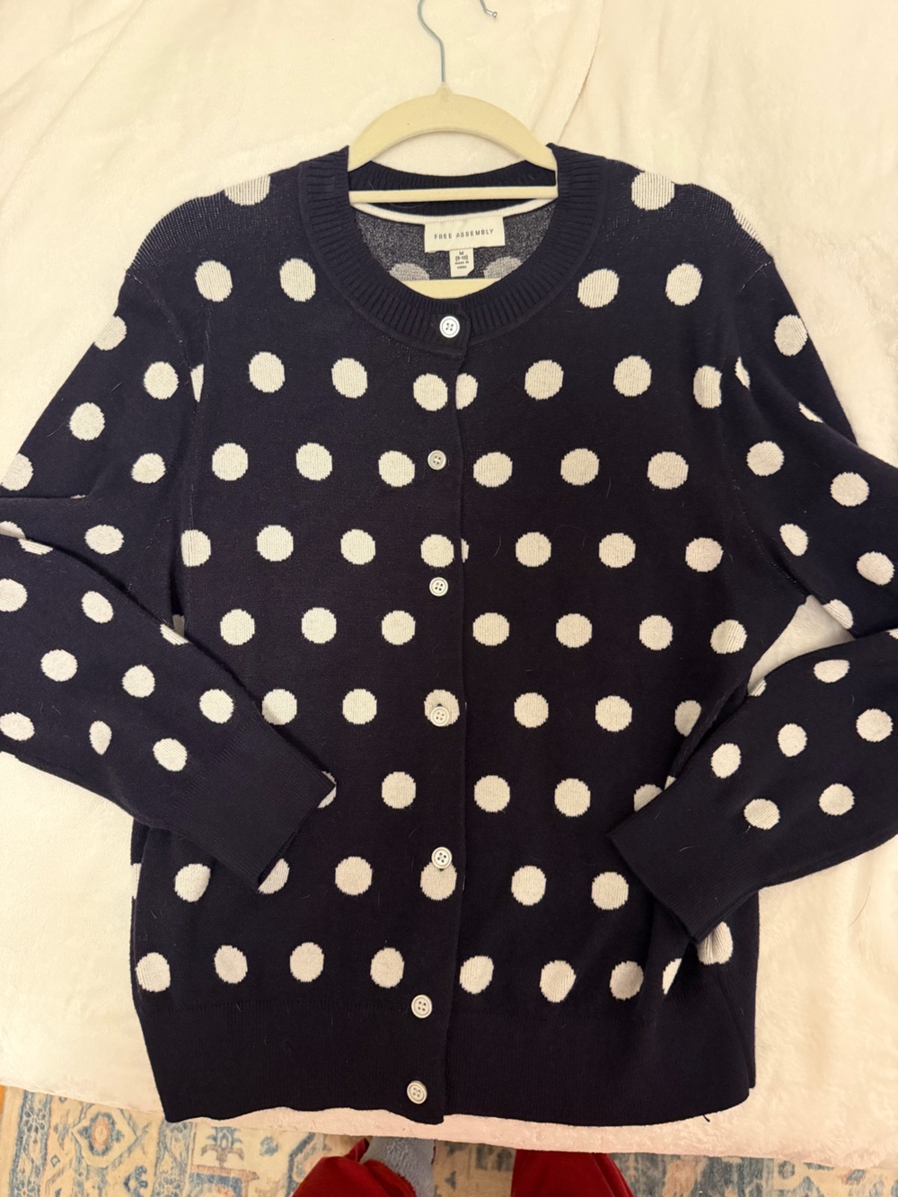 Polka Dot Button-Front Cardigan Sweater - Black & Cream